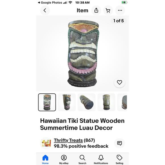 Hawaiian Tiki Statue Wooden Luau Bar Decor 4.5" Wide by 8" Tall - Picture 5 of 10